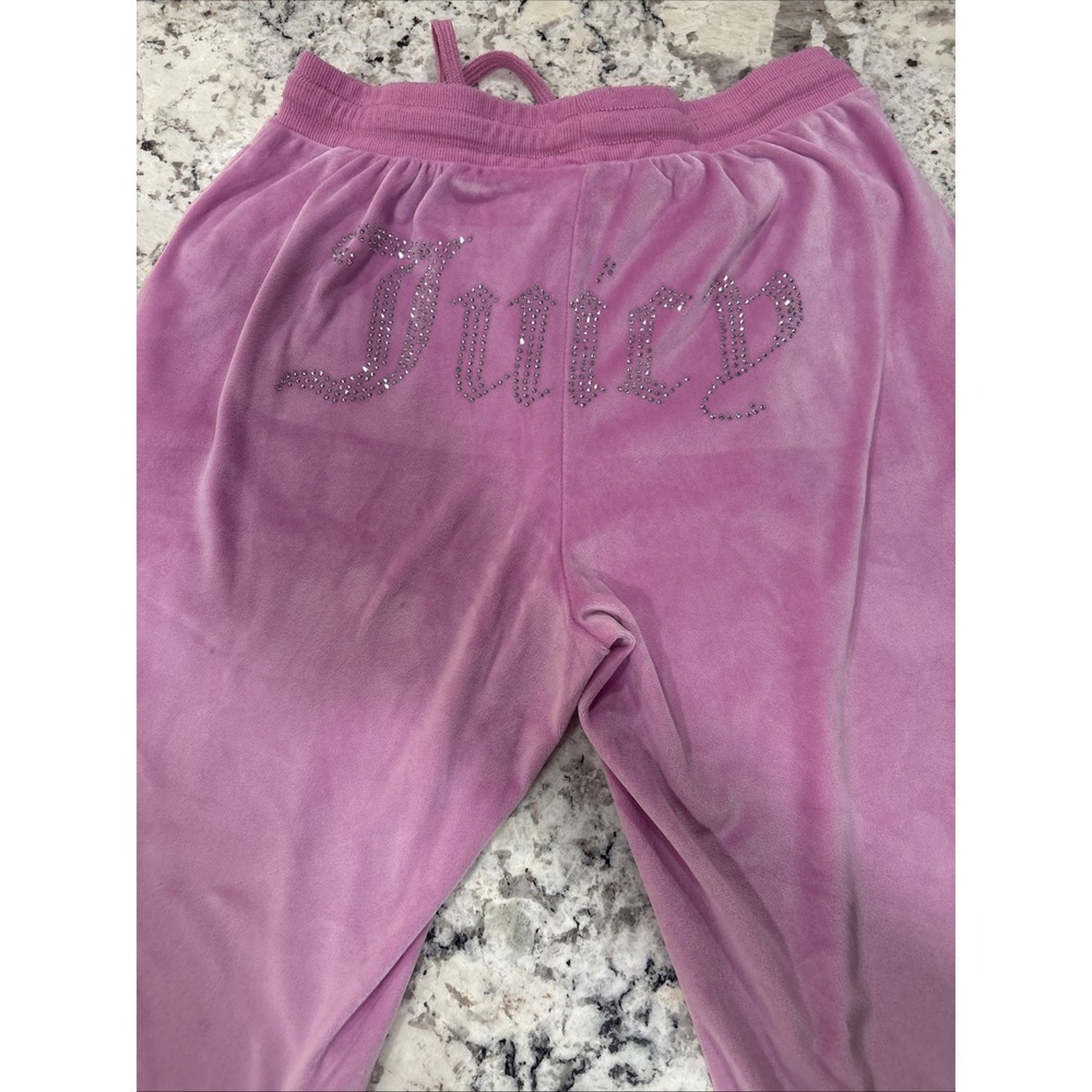 Juicy Couture Pink Velour Track Pants Small Drawstring Rhinestone Athleisure